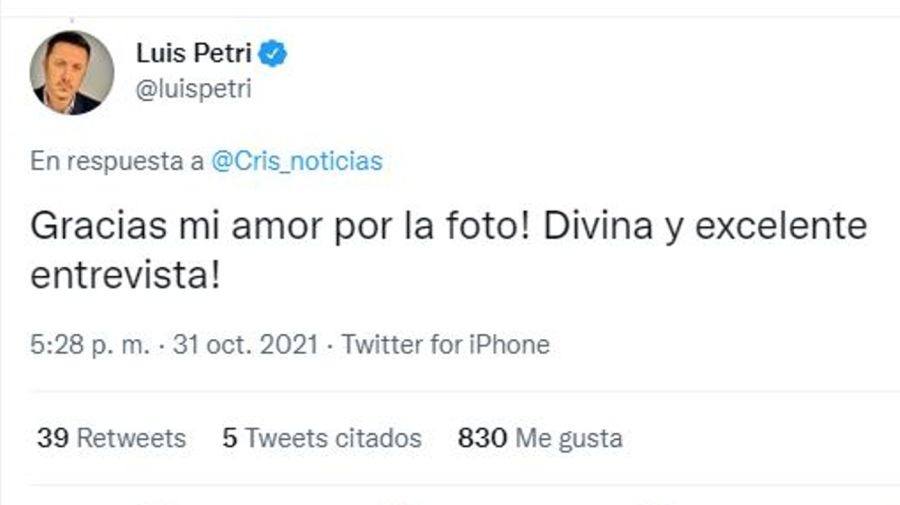Luis Petri respuesta foto sensual Cristina Perez