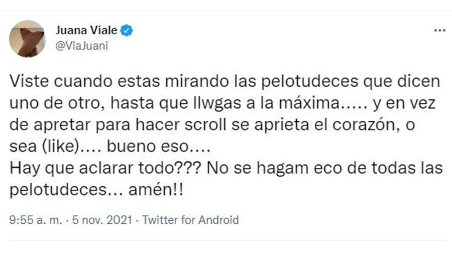 Juana Viale aclaracion like tuit China Suarez y Nacho Viale