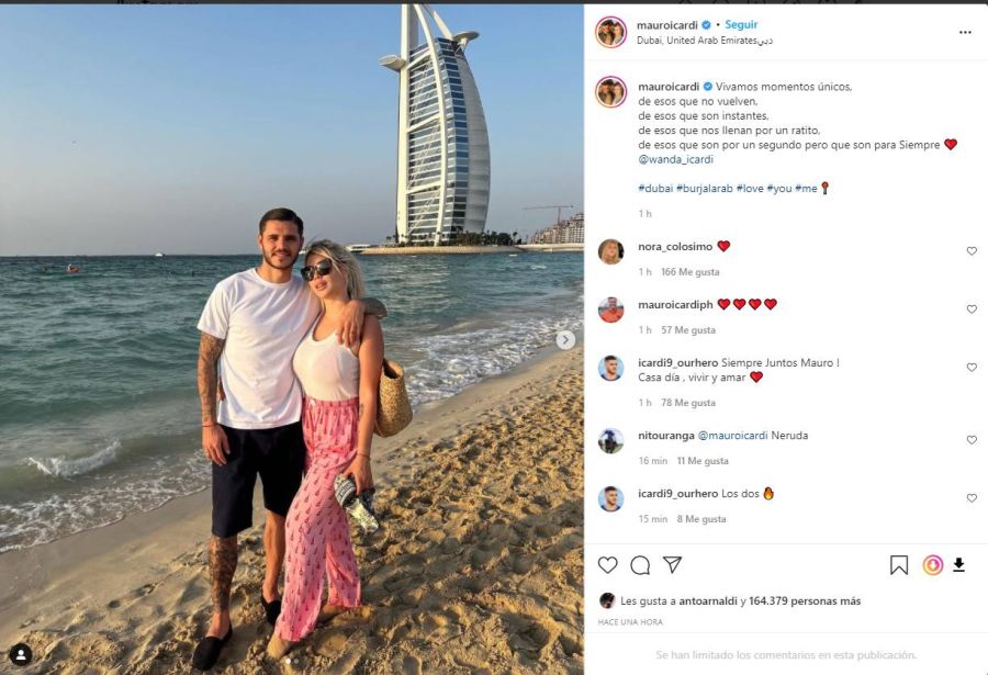 Mauro Icardi y Wanda Nara en Dubai: La declaración de amor del futbolista