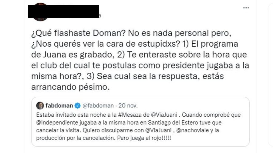 Mensaje contra Fabian Doman