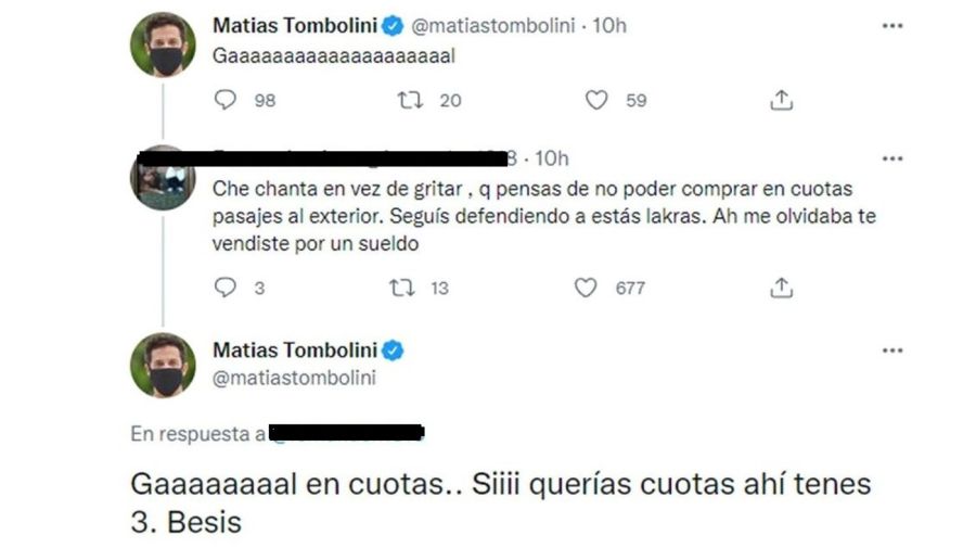Polemico tuit Matias Tombolini