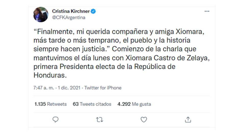 Cristina Kirchner y Xiomara Castro de Zelaya 20211201