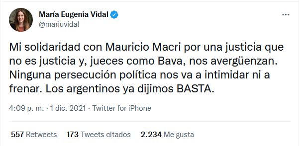 Tweet de M. E. Vidal