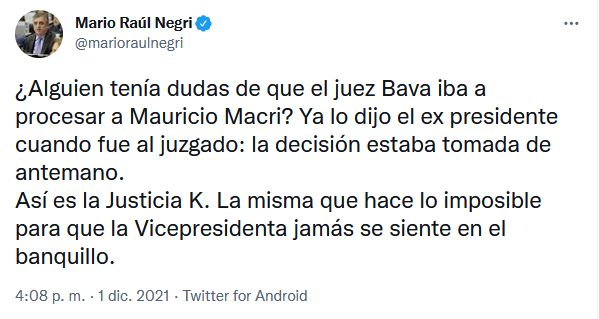 Tweet de Mario Negri