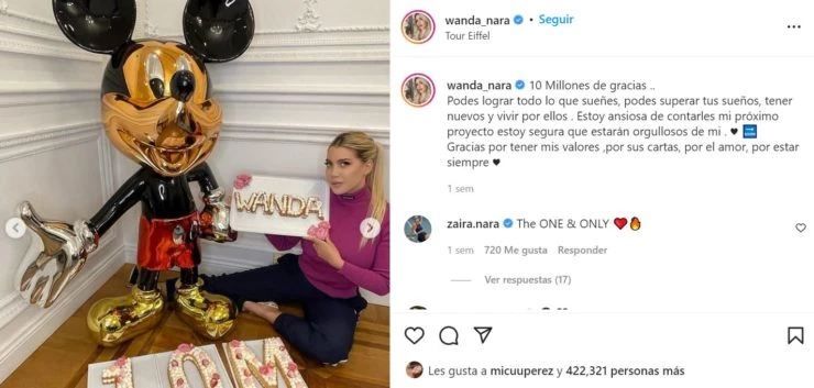 Wanda Nara llegó a los 10 millones de seguidores y se burló de la China Suárez