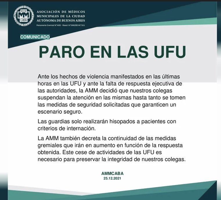 Comunicado de Asociación de Médicos Municipales (AMM)