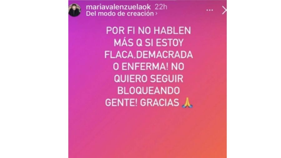María Valenzuela Instagram historia
