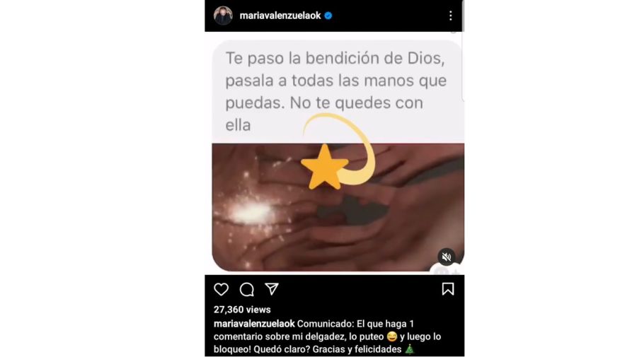 María Valenzuela publicación instagram