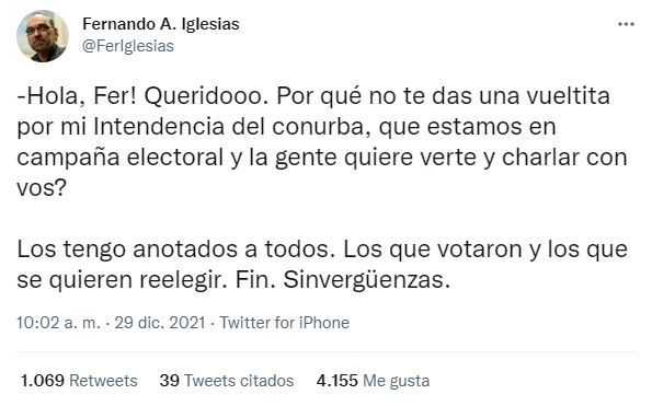 Tweet de Fernando Iglesias contra re-reelecciones 2