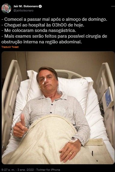 Jair Bolsonaro internado por posible obstrucción intestinal