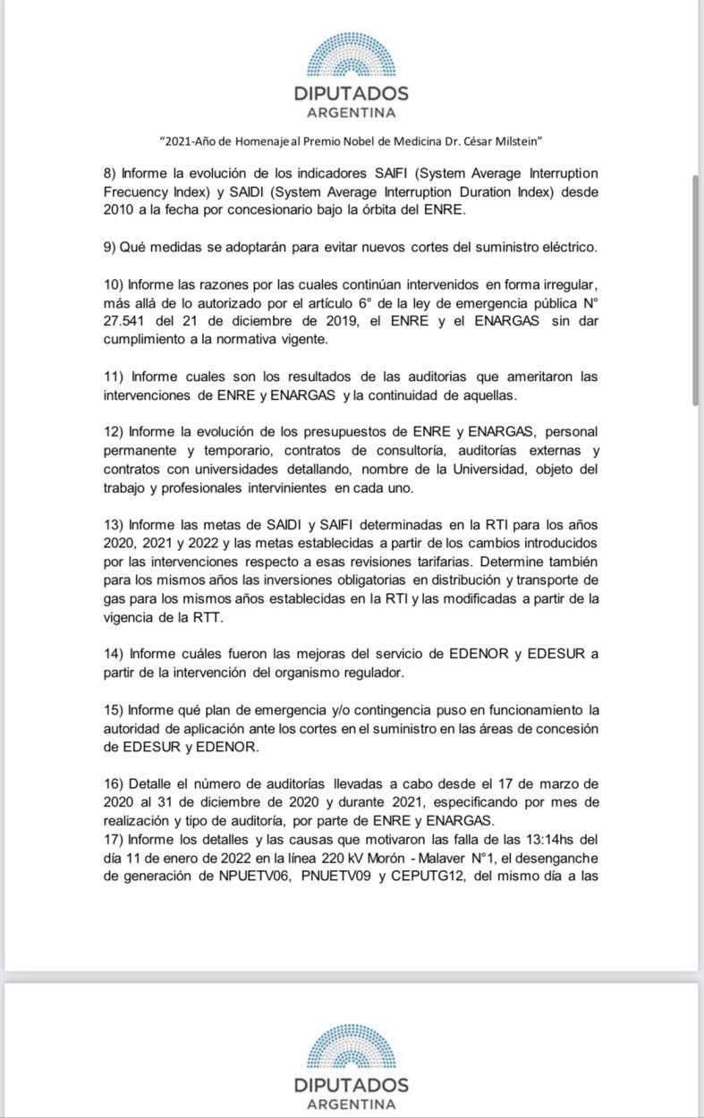 Proyecto de Álvaro González por los cortes de energía