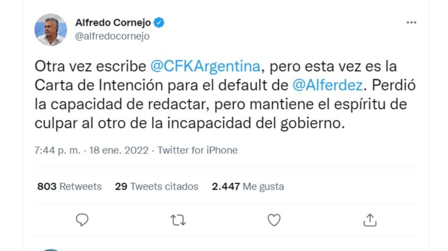 Alfredo Cornejo Cristina Kirchner