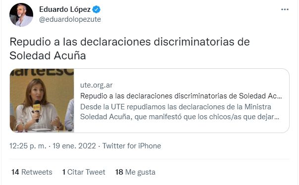 El mensaje de Eduardo López contra Soledad Acuña