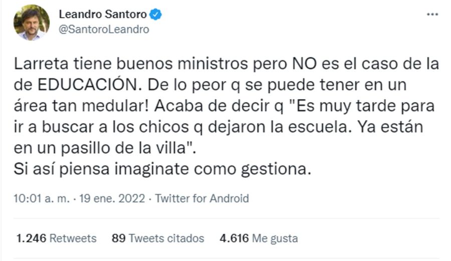 El mensaje de Leandro Santoro contra Soledad Acuña