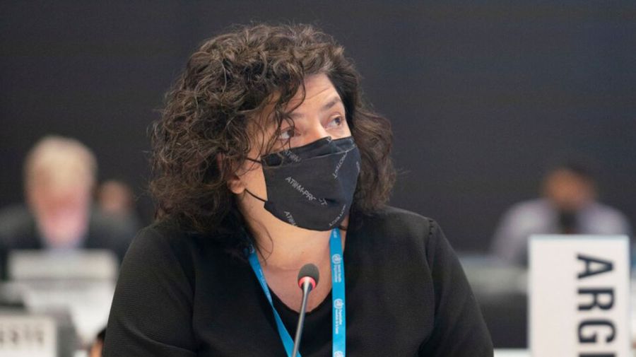 Carla Vizzotti durante la reunión del Consejo Directivo de la Organización Mundial de la Salud en Ginebra 20220125