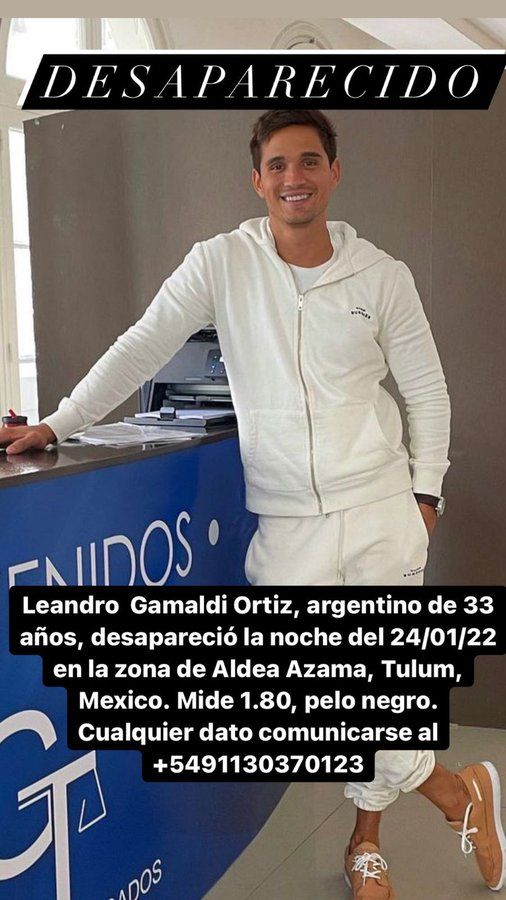 Leandro Gamaldi Ortiz, el argentino que desapareció en Tulum, México 20220126