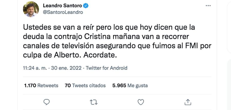 Twitt de Leandro Santoro 20220131