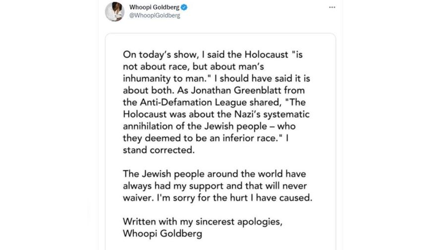 Disculpas Whoopie Golberg sobre comentario Holocausto