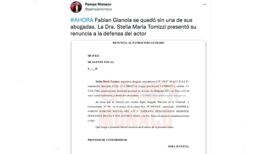 Renuncia de abogadas Fabian Gianola