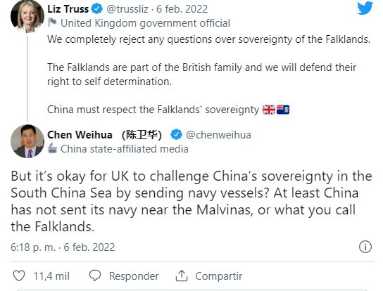 Cruce en Twitter por las Malvinas 20220208