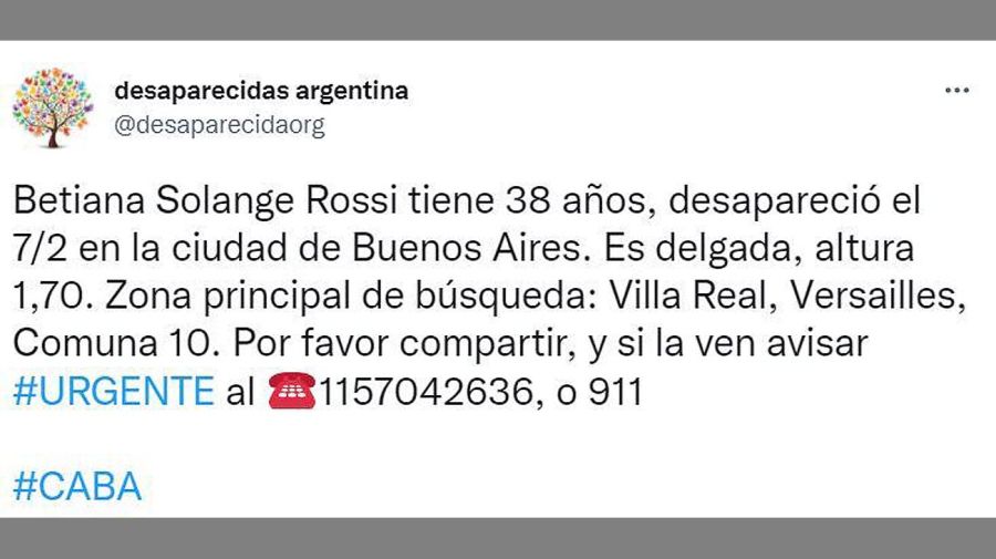 Betiana Solange Rossi desapareció en la Ciudad de Buenos Aires. 20220211