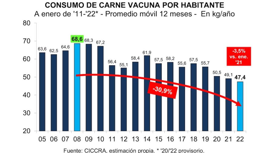 Consumo de carne enero de 2022