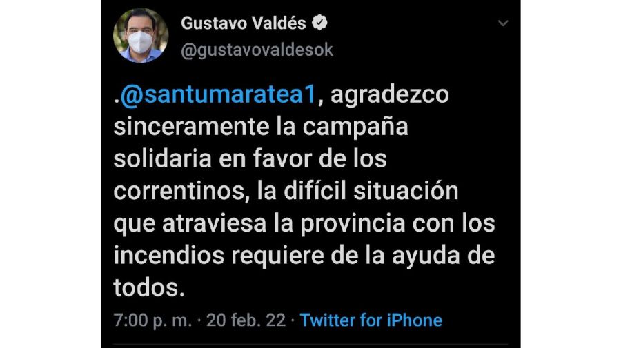 Tuit Gustavo Valdés para Santi Maratea