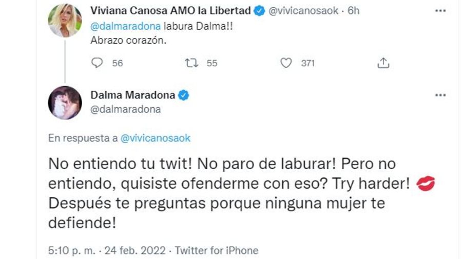 Cruce Viviana Canosa y Dalma Maradona
