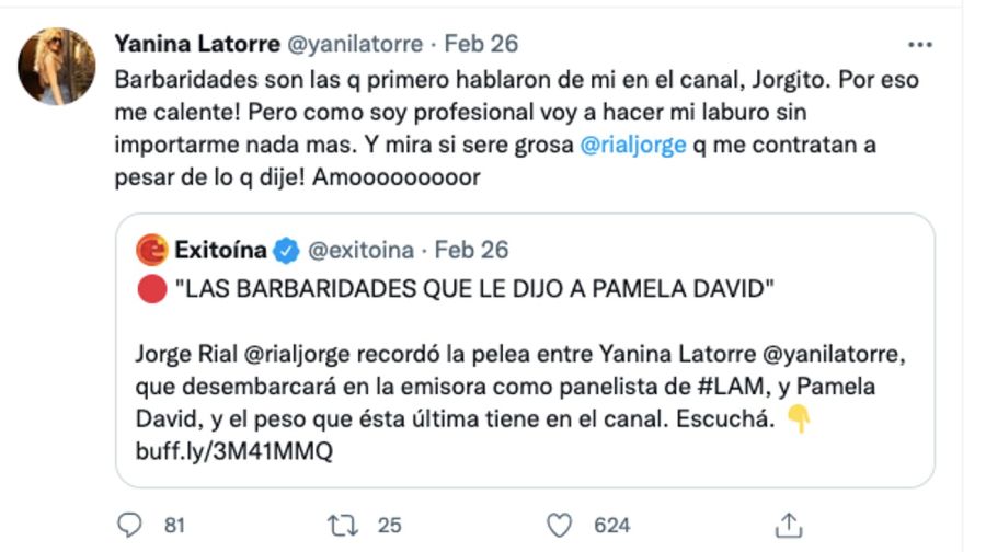 La tremenda respuesta de Yanina Latorre ante las críticas de Jorge Rial por su llegada a América Tv