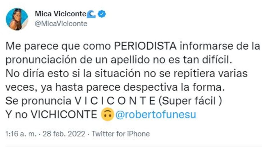 Mensaje Micaela Viciconte contra Robertito Funes Ugarte