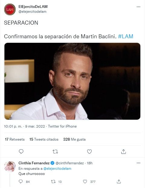 Martín Baclini se separó y Cinthia Fernández aprovechó la oportunidad