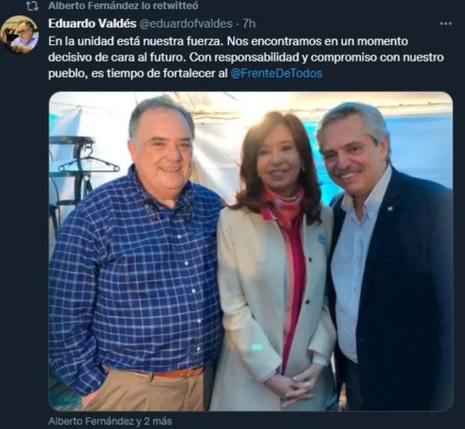 Tras el acuerdo con la oposición, Alberto Fernández compartió una foto con Cristina Kirchner