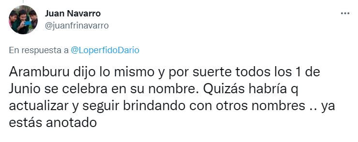 El mensaje de Juan Navarro a Darío Lopérfido.