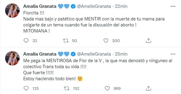 Amalia Granata estalló en Twitter contra Flor de la V: 