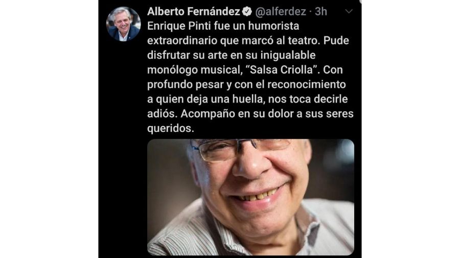 Alberto Fernández mensaje a Enrique Pinti