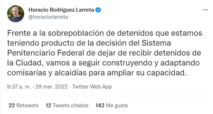 Rodríguez Larreta sobre la superpoblación carcelaria 20220329
