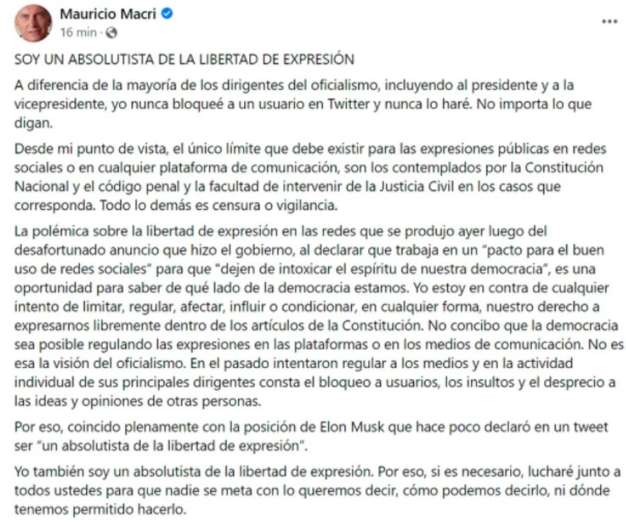 Carta de Mauricio Macri 20220330
