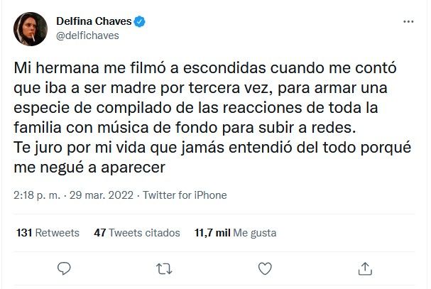 Delfina Chaves reveló un gesto de su hermana Paula que no le gustó nada