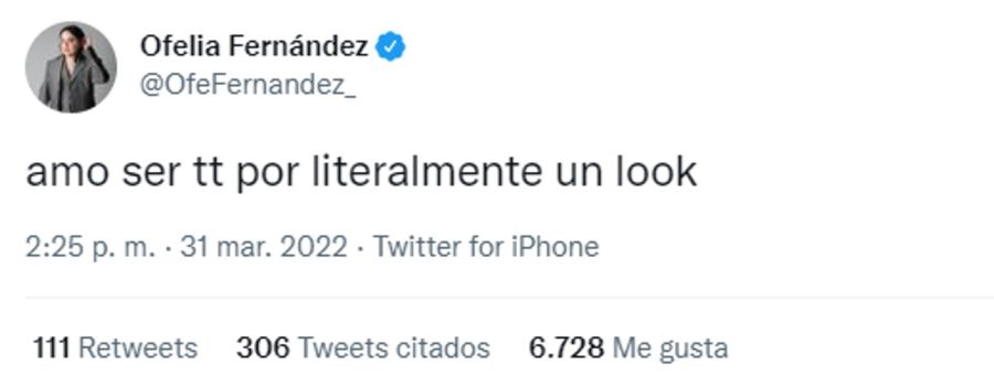 Tweet de Ofelia Fernández en la Legislatura 20220331