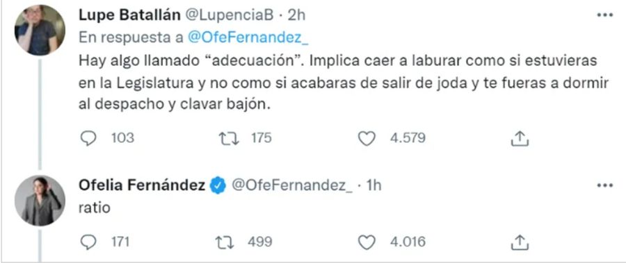 Tweet de Ofelia Fernández en la Legislatura 20220331