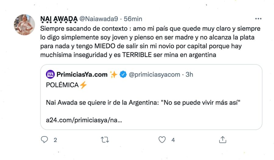 Nai Awada se quiere ir de Argentina