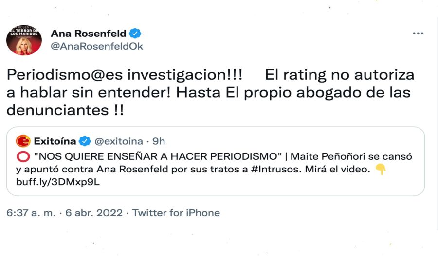 Ana Rosenfeld respondió a Maite Peñoñori