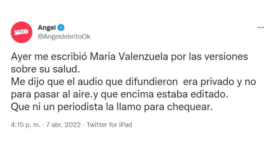 María Valenzuela enojada por las versiones sobre su salud