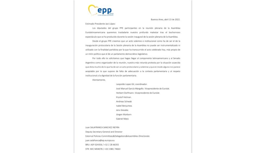 20220414 Integrantes de Eurolat cuestionaron el discurso de Cristina Fernández de Kirchner en el CCK.