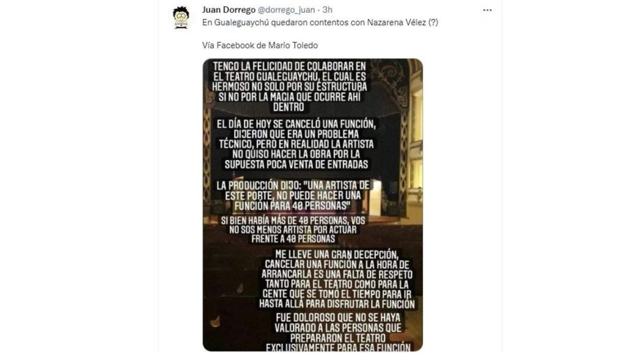Mario Toledo acusacion Nazarena Velez