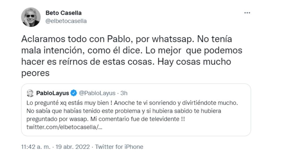 Beto Casella se cruzó con Pablo Layus