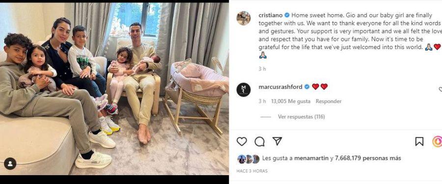 Cristiano Ronaldo compartió la primera foto de su hija después de la tragedia 