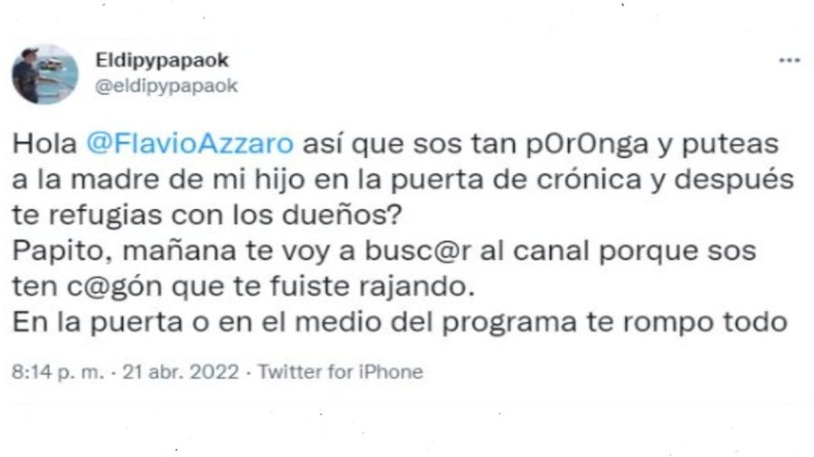 Tuits de El Dipy contra Flavio Azzaro