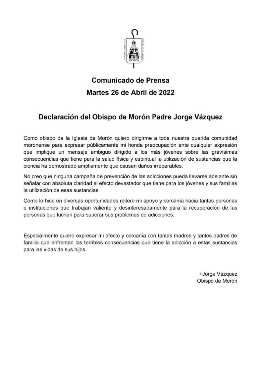 El comunicado de la Iglesia por la campaña antidrogas en Morón.