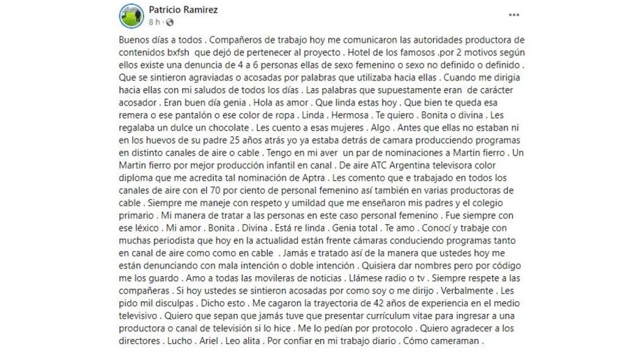 Patricio Ramirez camarografo denuncia descargo